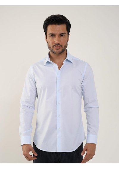 Dufy Açık Mavi Erkek Slim Fit Düz Klasik Yaka Uzun Kol Gömlek - 88354 Açik Mavi