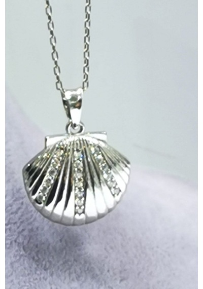 Omar Silver Kadın Deniz Kabuğu Model Zirkon Taşlı Gümüş Kolye (488932510)