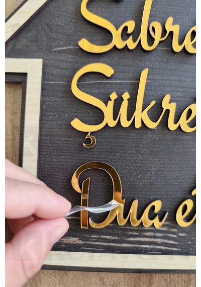 Gold Rengi Sabret Şükret Dua Et 2d Mdf Lazer Kesim Kapı Ve Duvar Süsü