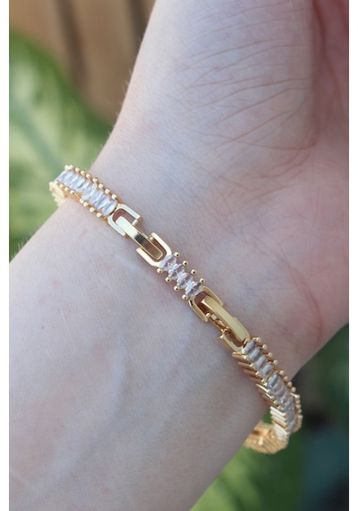 Nova Bazaar Vip Seri Pirinç Pembe Zirkon Taşlı Gold Renk Baget Model Bileklik Altın