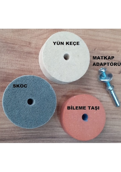 Matkap Adaptörlü Bileme Temizleme Parlatma Disk Seti Zımpara Taşı