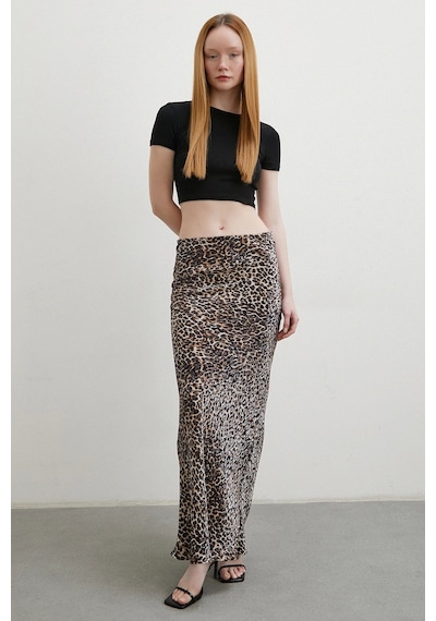 Never More Leopar Desenli Verev Etek Bej Bej