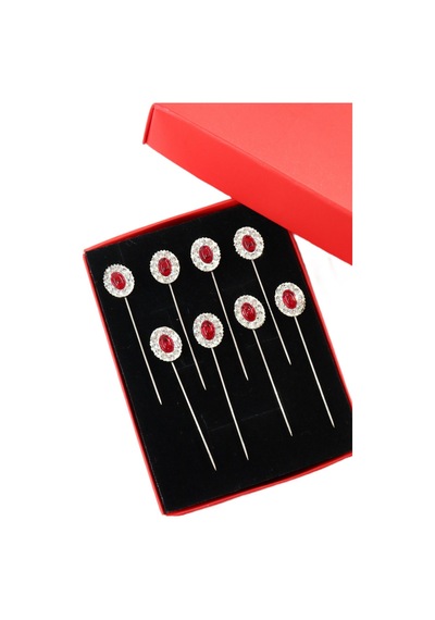 Numetal 8 Li Bordo Yakut Taşlı Eşarp İğnesi. Şal İğnesi. Türban İğnesi. Başörtü İğnesi. Eşarp Ve Şal İğnesi. Gümüş