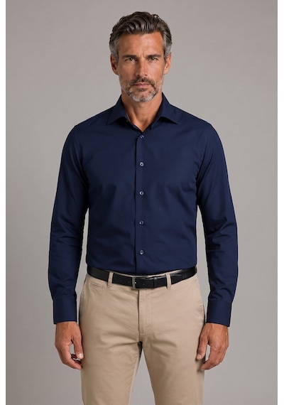 Bisse Lacivert Regular Fit Pamuk Cepsiz Klasik Uzun Yaka Gömlek Gmkls252203 D39
