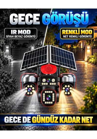 Ventus Sv459ıp 12mp 4 Kameralı 3 Motorlu +1 Sabit Sirenli Çift Solar Panel 20800mah Batarya