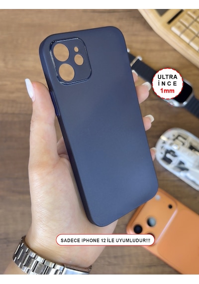 İphone 12 Uyumlu Süper İnce Mat Ultra Thin Silikon Kılıf Lacivert