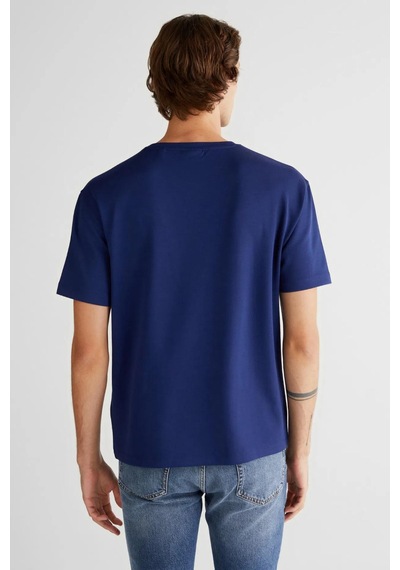 Gant Erkek Mavi Emboss C-neck T-shirt-11407 Mavi
