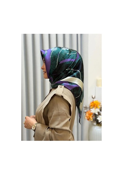 Sisley İpek Saten Eşarp-asm2043 Yeşil