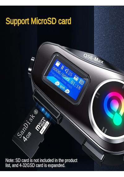 Q58- Max Ipx6 Su Geçirmez Sd Kartlı Siri Destek Eq Ses İnterkom Kask Kulaklığı