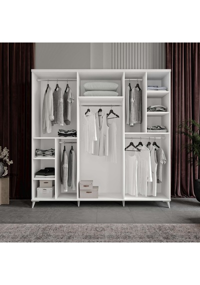 Kemer 6 Kapaklı Komple Mdf Beyaz Gardırop