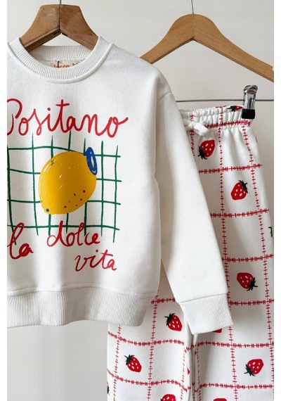 Lucco Kız Çocuk Meyve Temalı Sweatshirt Eşofman Takım Çok Renkli