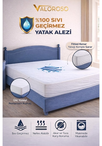 Valoroso Tekstil Fitted Full Kenar Su Sıvı Geçirmez Yatak Koruyuc Beyaz