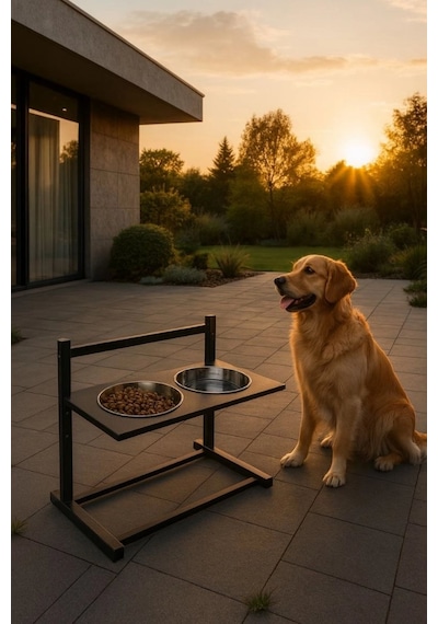 Reyo Ok-ay Store Aybisev Xl Ayarlanabilir Köpek Mama Su Kabı Standı Büyük Irklar İçin Metal Stand Siyah