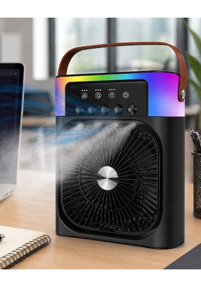 Hubrendy Tekno Mini Klima Fan Buharlı Soğutucu Rgb Led Işıklı Taşınabilir Masaüstü Fan