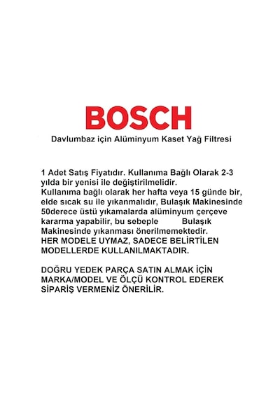 Bosch Uyumlu Dwk065G20T Davlumbaz Filtresi 20X34 5 Aspiratör Filtre