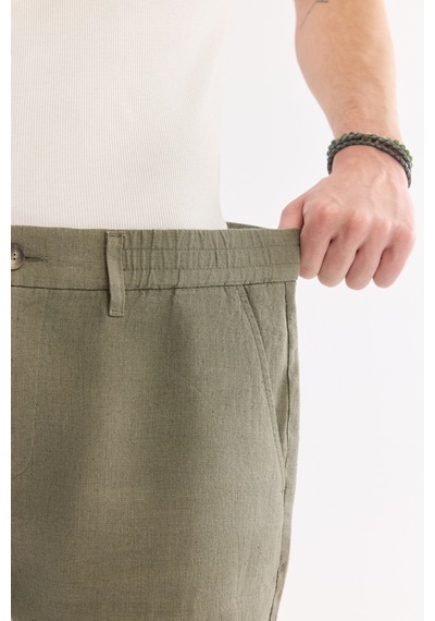 Avva Erkek Haki Beli Lastikli %100 Keten Relaxed Fit Şort B003732