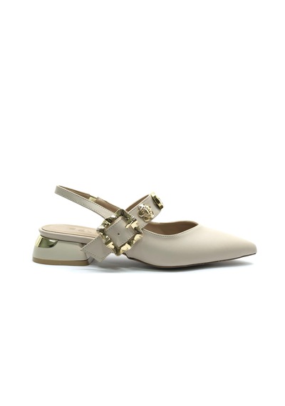 Feles Taş Toka Detaylı Arkası Açık Kadın Babet Ayakkabı Ten