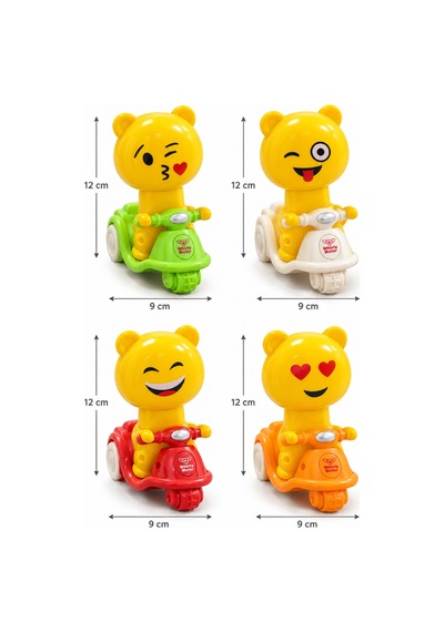 4 Lü Bas Git Oyuncak Motor Seti Renkli Emoji Figürlü 12 Cm Eğlenceli Ve Eğitici Motosikletler