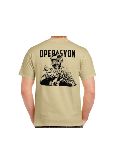 Alfa Giyim Operasyon Asker Baskılı Tişört Kum