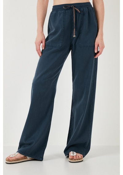 Lela Relaxed Fit Yüksek Bel Bol Paça Bayan Pantolon 668Yp5040 Lacivert