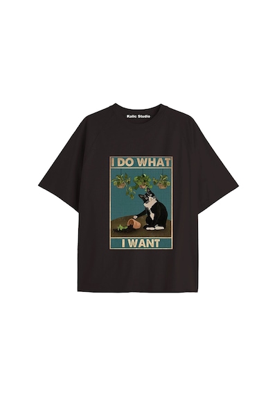 Kalic Studio Y2k Vintage Cats Baskılı Siyah T-shirt Kod 23 Siyah-23