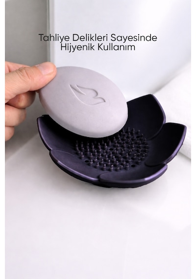 Lotus Desenli Sabun Ve Sünger Tutacağı Silikon Siyah Su Giderli Lotus Şekilli Şık Katı Sabunluk Diğer
