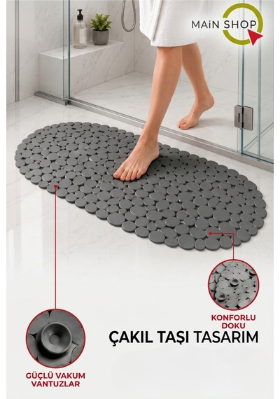 Vantuzlu Banyo Ve Duşakabin Kaydırmaz Paspas, Küvet İçi Mat 34x68 Cm M-130 Gri