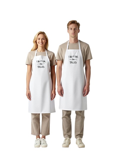 Unisex Mutfak Önlüğü Taco Baskılı Retro Tasarım Dijital Baskı Rah Beyaz