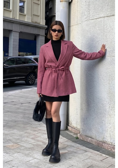 Armonika Kadın Gül Kurusu Beli Büzgülü Bağlamalı Oversize Ceket Arm-26y001082