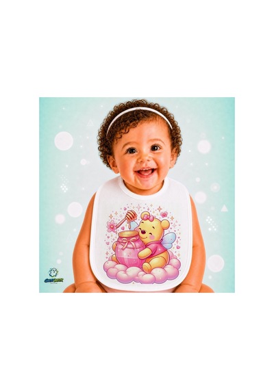 Winnie The Pooh Keten Bebek Mama Önlüğü Yumuşak - Emici - Yıkanabilir - Özel Tasarım P205 Çok Renkli