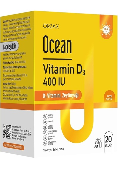 Ocean Vitamin D3 400 Iu Oral Sprey 20 Ml Yeni Ambalaj