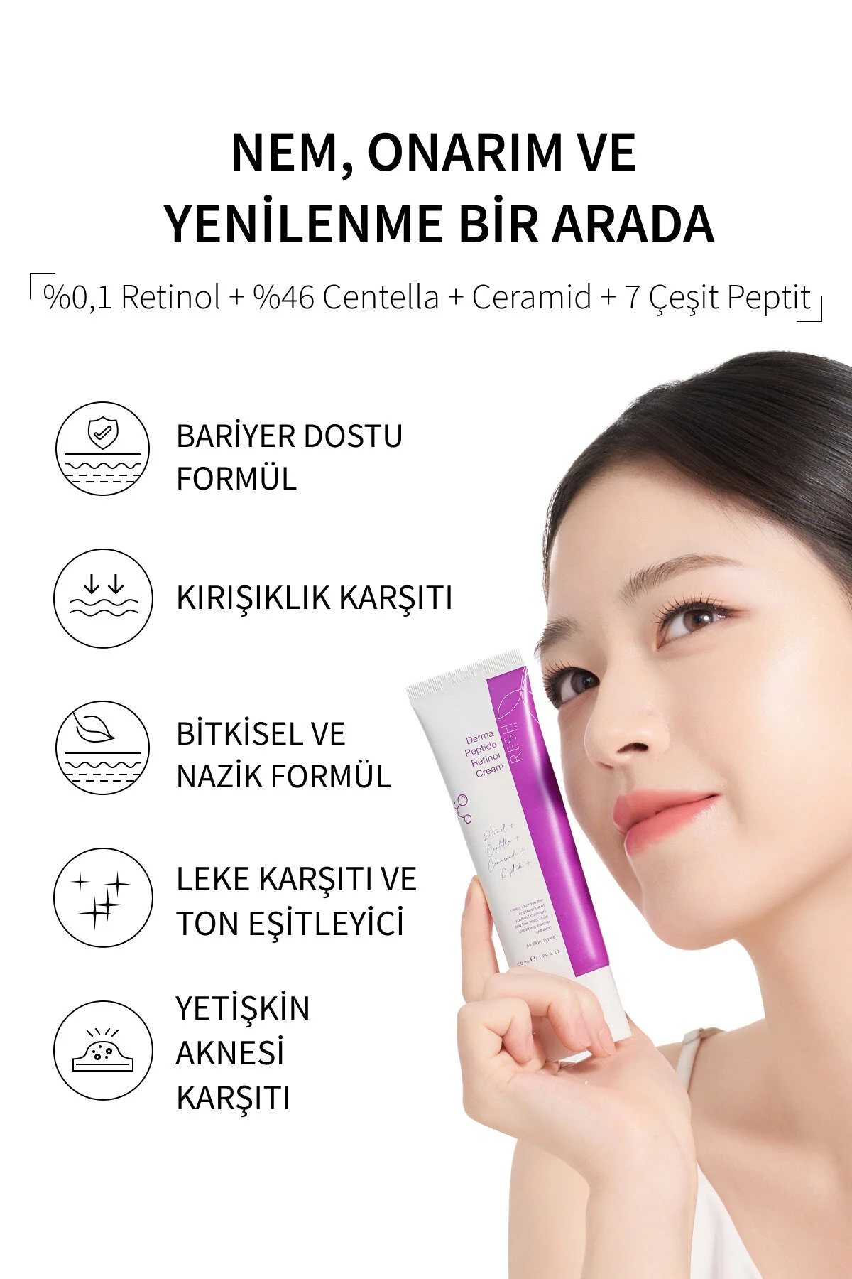 Resh Lab Derma Peptide Retinol Cream - Peptit Retinol Nemlendirici Krem & Yaşlanma Ve Leke Karşıtı Yüz Kremi
