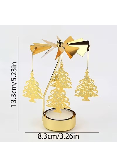 Çam Ağacı Temalı Tealight Mumluk Dekoratif Masa Üstü Aksesuar Gold