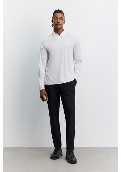 Avva Erkek Beyaz Polo Yaka Düğmeli Teknik Kumaş Uzun Kol Basic Regular Fit T-shirt A62y1015