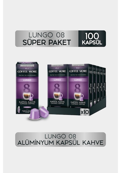 Coffee More 8 Lungo Kapsül Kahve 10 X 10 Paket 100 Adet Nespresso Uyumlu Kapsül Kahve