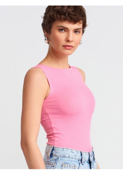 Dilvin 20868 Kayık Yaka Kolsuz Top-pembe Pembe
