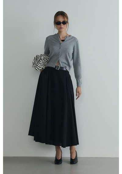 Suud Collection Siyah Liza Kemerli Etek