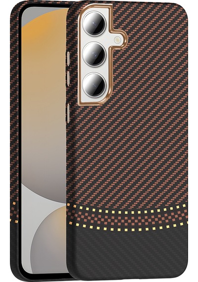 Galaxy Uyumlu S24 Fe Kılıf M-safe Şarj Özellikli Karbon Fiber Görünümlü Gros Kapak Gold-siyah Gold-siyah