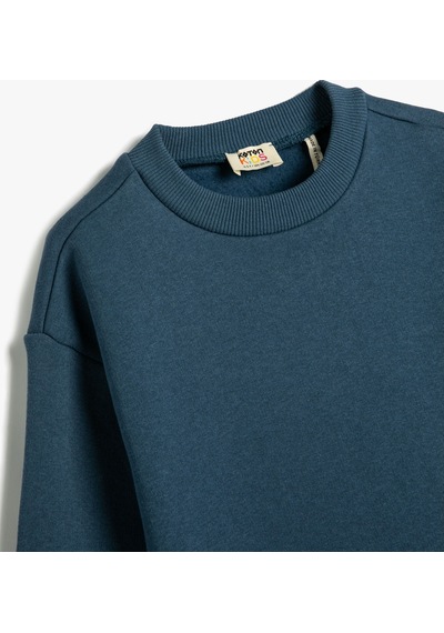 Koton Basic Sweatshirt Uzun Kollu Bisiklet Yaka Şardonlu Mavi 4wkb10477tk 4WKB10477TK624 Mavi