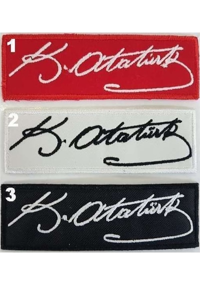 Mustafa Kemal Atatürk Imzası Nakış Işleme Arma Patch Peç 3,5X10 C Siyah