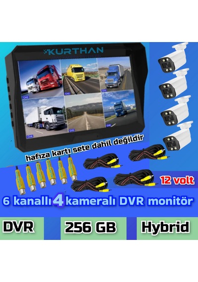 4 Adet Ahd 2 Mp Beyaz Warm Ledli Kamera 10'' Qled 6 Kanallı Monitör Seti 12 V 256 Gb