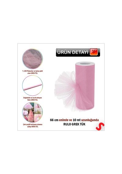 Süsleme Tülü Grek Tül Rulo, 66 Cm X 10 Mt - Pembe 0-99