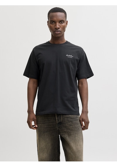 Jack & Jones Jack Jones Yazı Desenli Erkek Yuvarlak Yaka Tişört 12287990 Siyah