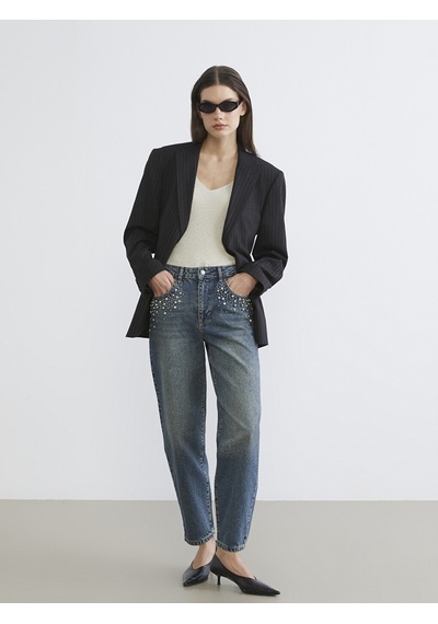 Lcw Jeans İndigo Barrel Fit Taşlı Kadın Jean Pantolon
