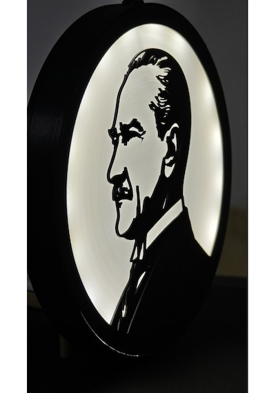Morfem3d Atatürk Silüetli Led Aydınlatmalı Daire Lamba Model 2 Duvar & Masa Üstü Kullanım Siyah - Beyaz