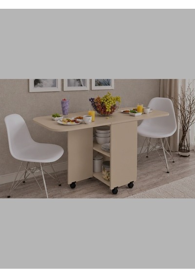 Açılır Katlanır Yemek Masası Oval Masa Mdf Krem