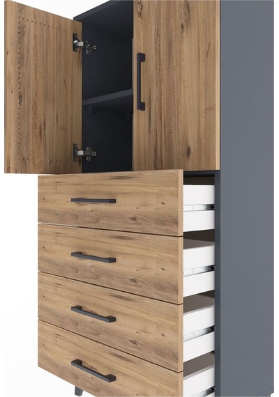 Arges Dolap 2 Raflı 4 Çekmeceli 2 Kapaklı 60x30x134 Antrasit-çam Antrasit