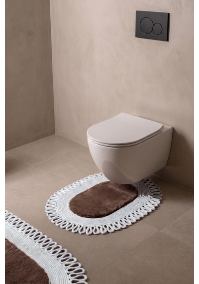 Banyo Paspası Takımı 60x100+40x60 Cm Dış Trikot Mouss Kahve & Gümüş Kahve - Gümüş