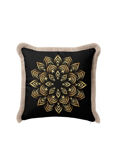 Lüks Mandala Saçaklı Yastık Kılıfı - Geometrik Bohem Siyah Altın Renkli Püsküllü Kırlent Kılıfı Canlı Yağmur Bej Lüks Mandala Saçaklı Yastık Kılıfı - Geometrik Bohem Siyah Altın Renkli Püsküllü Kırlent Kılıfı Canlı Yağmur Bej