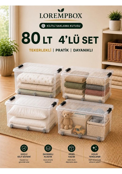 Lorempbox 80 Lt Büyük Boy Saklama Kutusu 4'lü Set Diğer